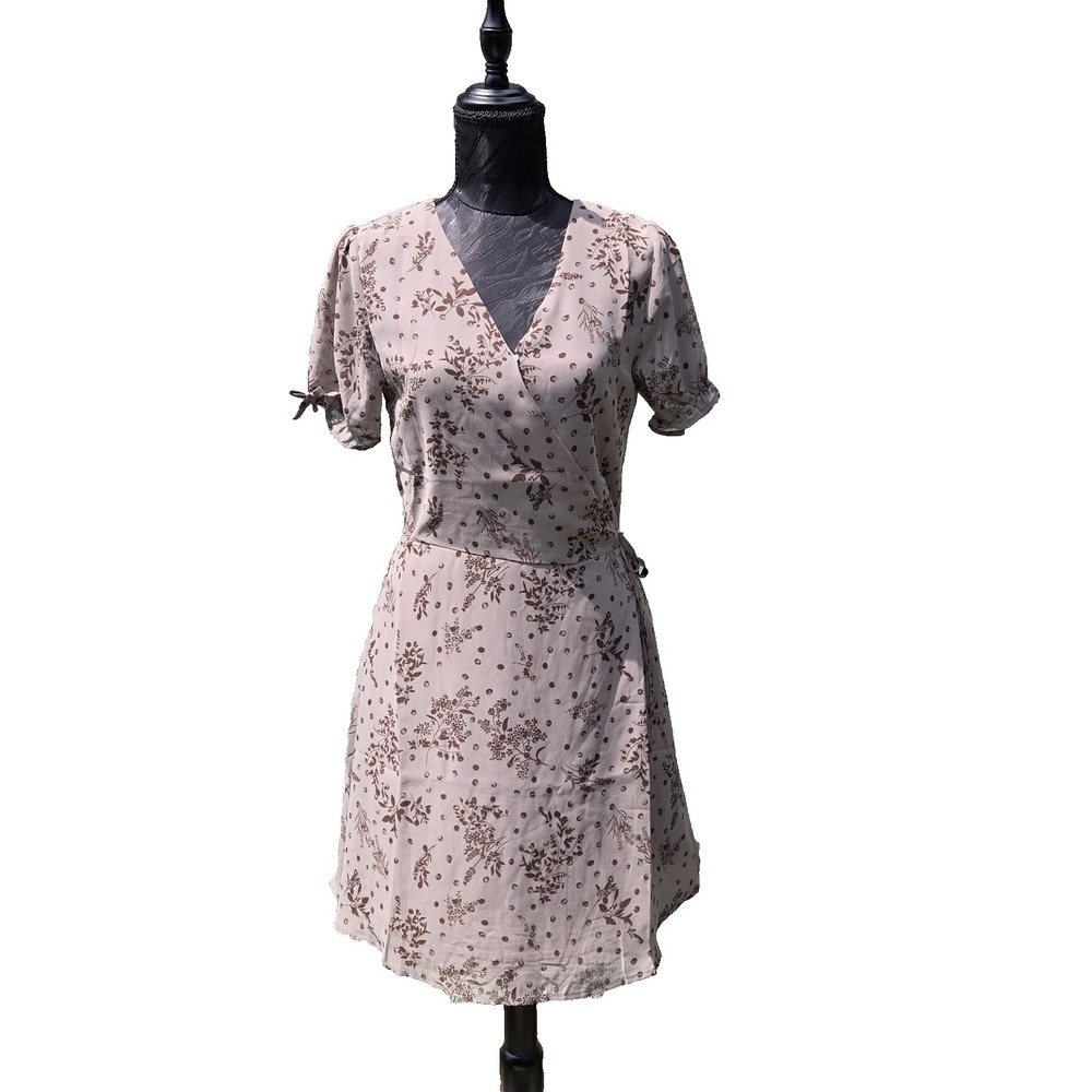 Fairy Womens Small Floral Zia Mini Wrap Dress Short Sleeve Cottage Prairie NWT
